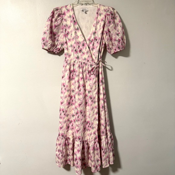 & Other Stories Dresses & Skirts - Paris Atelier & Other Stories Pink Watercolor Floral Cotton Wrap Midi Dress 8